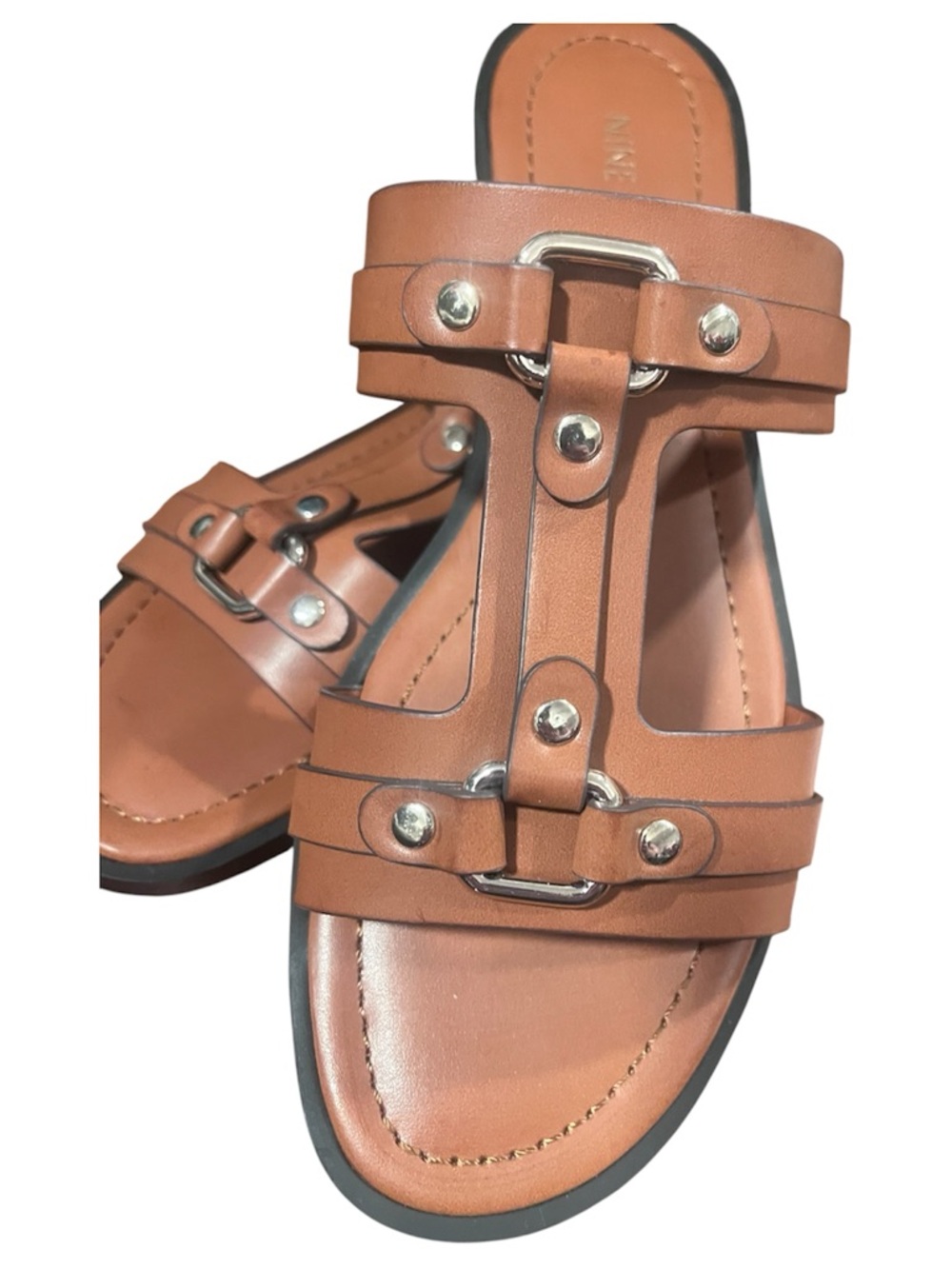 Nine West Tan Sandals Gold Buckle Detail Size 9 - Picture 4 of 7